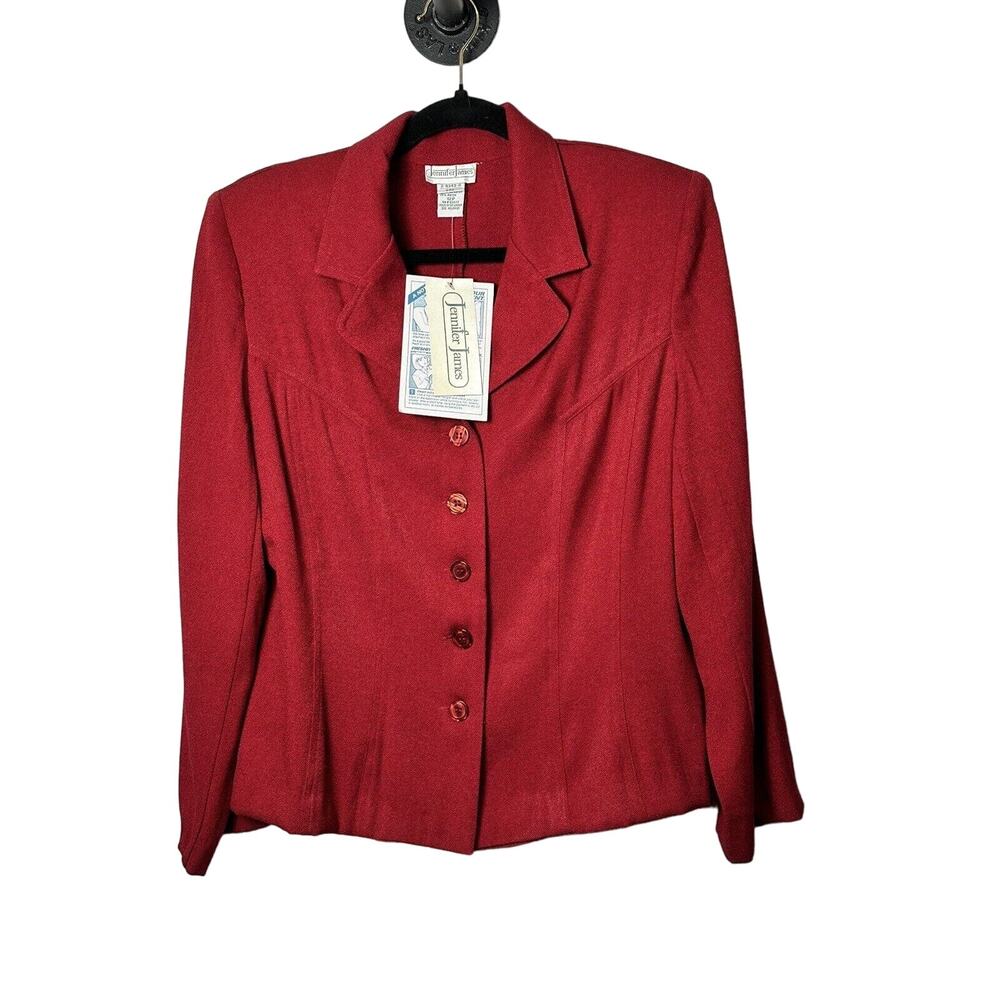 Vintage Jennifer James Women’s Red Blazer Jacket Shoulder Pads Size 12P NWT #739